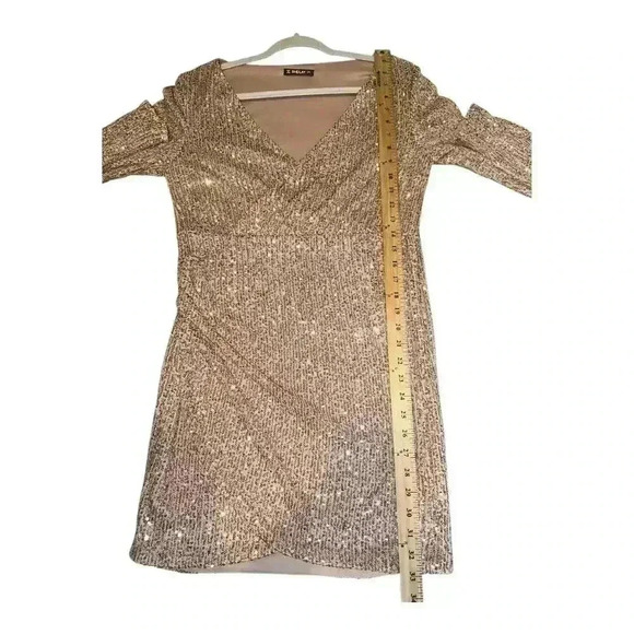 Sheilay Gold Sequin V-Neck Mini Dress, Medium - Picture 6 of 6